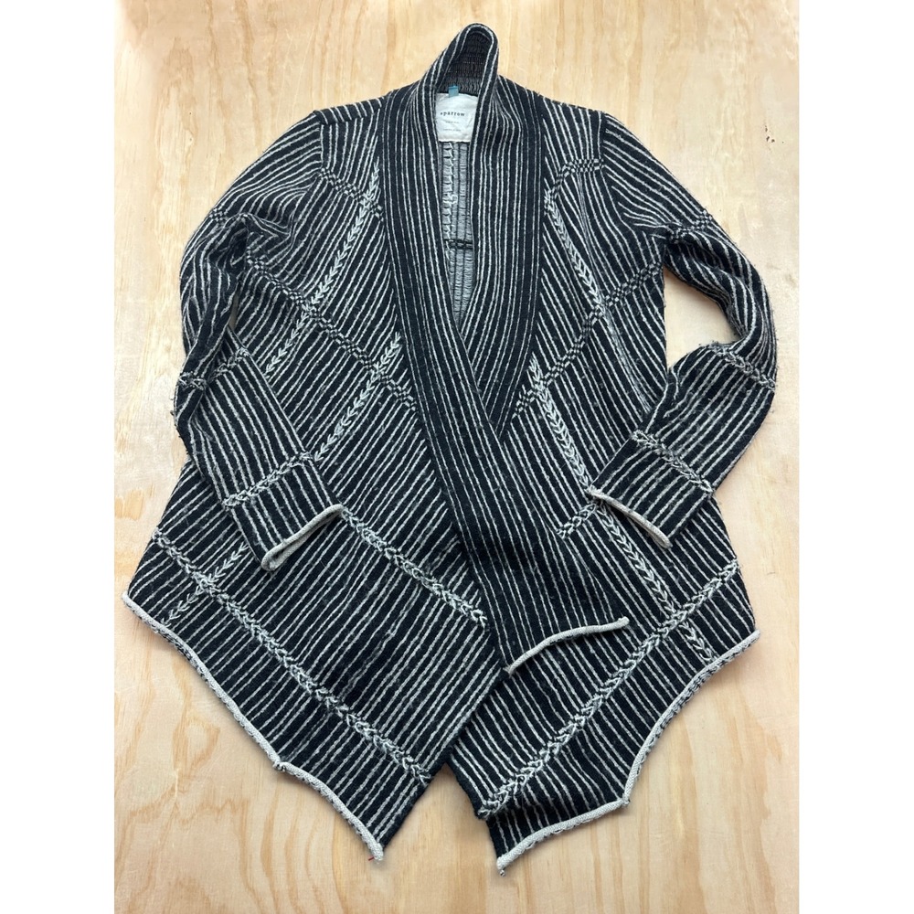 Sparrow‎ Anthropologie Lambswool Cardigan Sweater Womens M Black White Striped